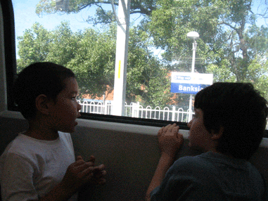 gengy & zach looking out train window